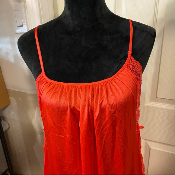 Vintage Maxi Nighty lace Gown Red Light scoop neck open sides S-M size pajamas - Picture 3 of 11